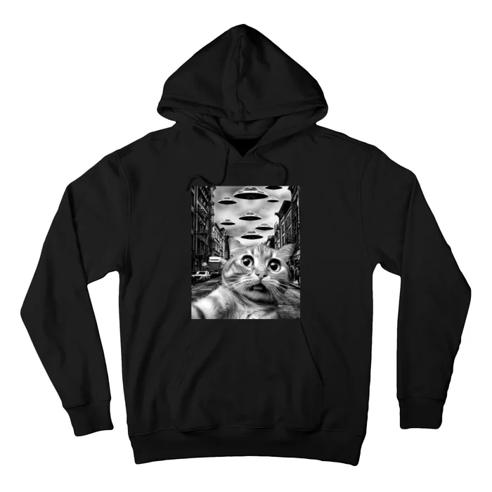 Alien UFO Funny Cat Selfie Hoodie