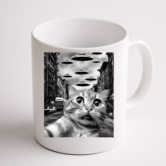 Alien UFO Funny Cat Selfie Front & Back Coffee Mug