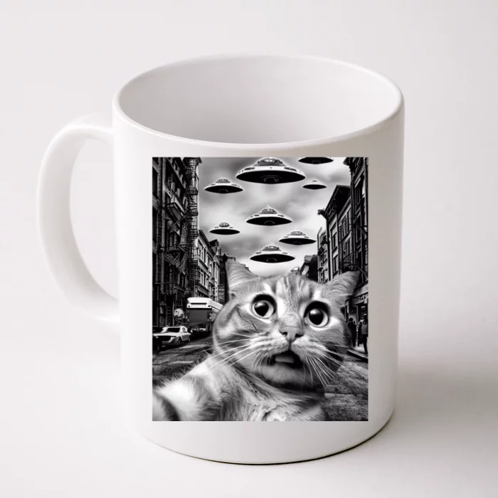 Alien UFO Funny Cat Selfie Front & Back Coffee Mug