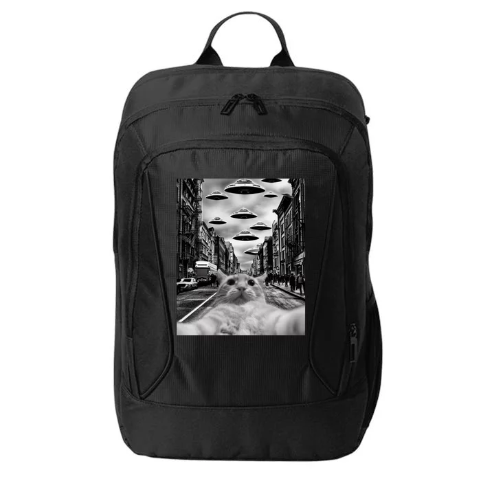 Alien UFO Funny Cat Selfie City Backpack