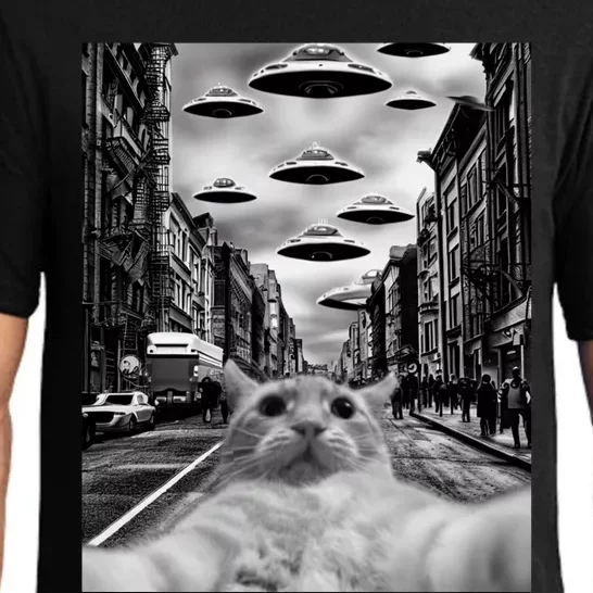 Alien UFO Funny Cat Selfie Pajama Set