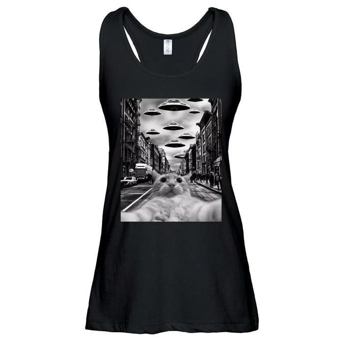 Alien UFO Funny Cat Selfie Ladies Essential Flowy Tank