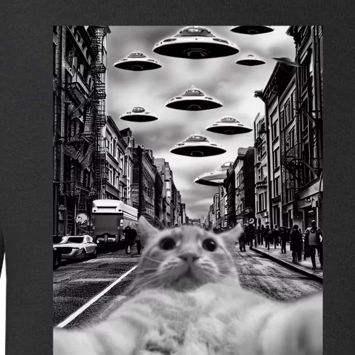 Alien UFO Funny Cat Selfie Toddler Sweatshirt