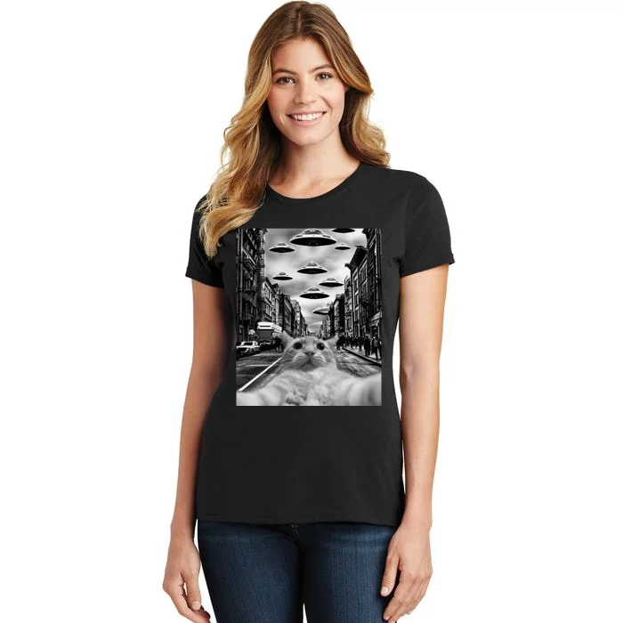 Alien UFO Funny Cat Selfie Women's T-Shirt