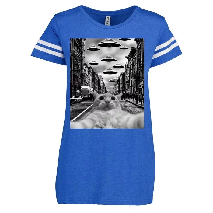 Alien UFO Funny Cat Selfie Enza Ladies Jersey Football T-Shirt