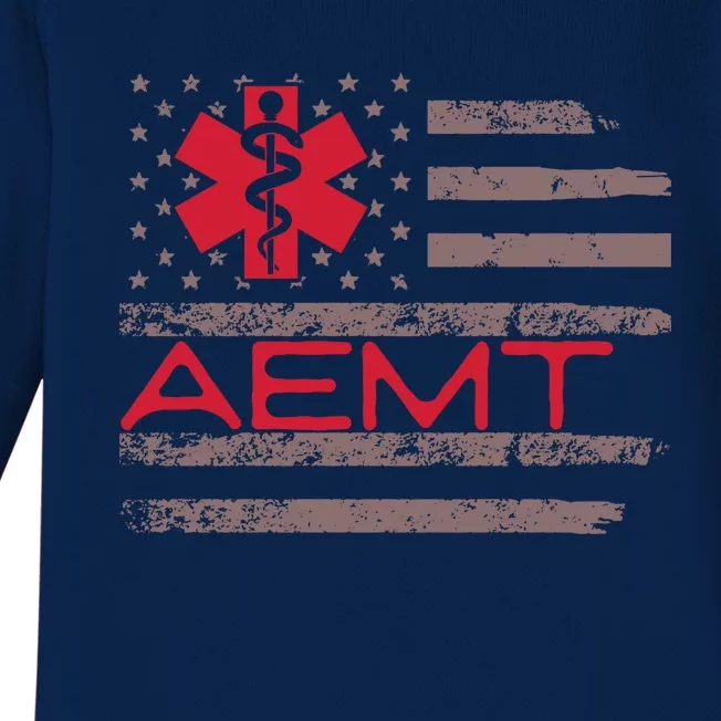 Aemt Usa Flag Patriotic Medical Medical Technician Gift Baby Long Sleeve Bodysuit