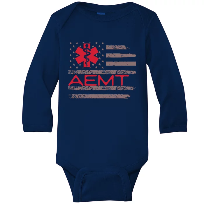 Aemt Usa Flag Patriotic Medical Medical Technician Gift Baby Long Sleeve Bodysuit