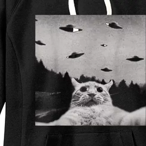 Alien UFO Funny Cat Women's Fleece Hoodie