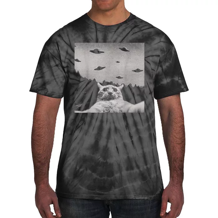 Alien UFO Funny Cat Tie-Dye T-Shirt