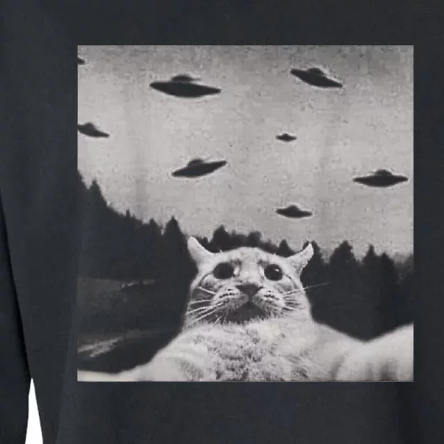 Alien UFO Funny Cat Cropped Pullover Crew