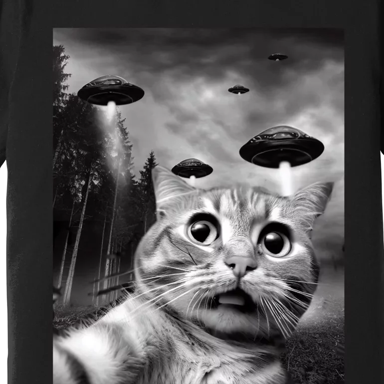 Alien UFO Funny Cat Selfie Premium T-Shirt