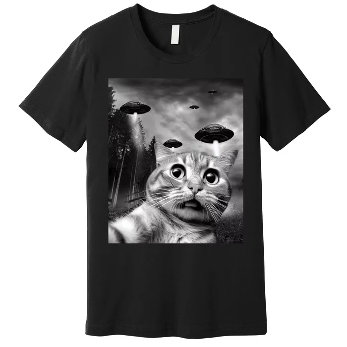 Alien UFO Funny Cat Selfie Premium T-Shirt