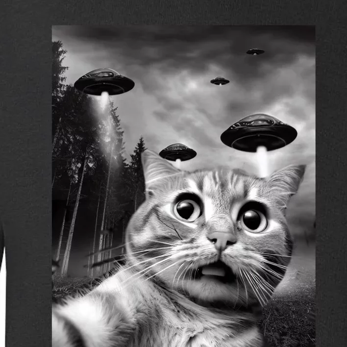 Alien UFO Funny Cat Selfie Toddler Sweatshirt