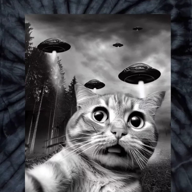 Alien UFO Funny Cat Selfie Tie-Dye T-Shirt