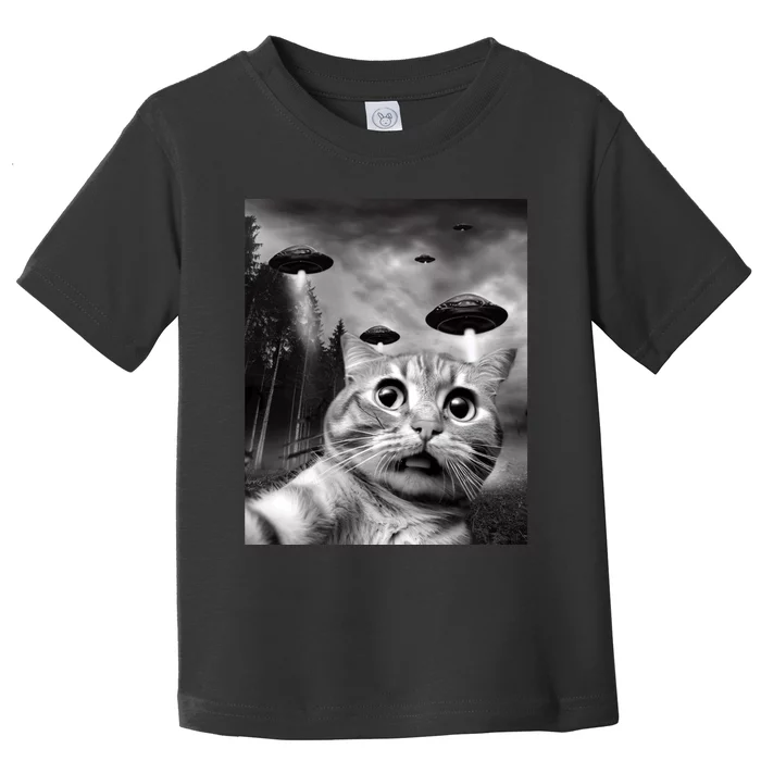 Alien UFO Funny Cat Selfie Toddler T-Shirt