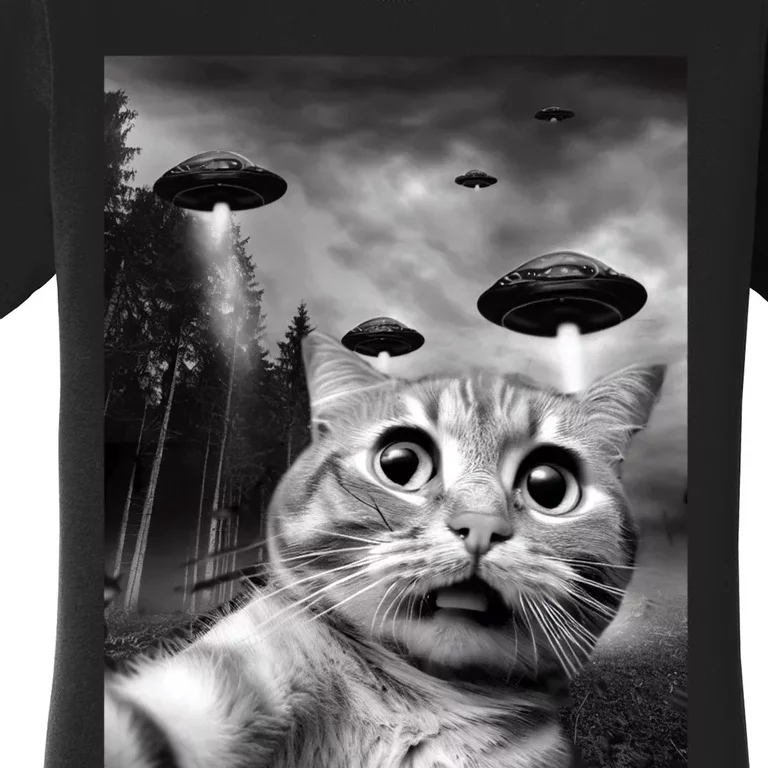 Alien UFO Funny Cat Selfie Women's T-Shirt