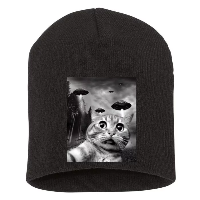 Alien UFO Funny Cat Selfie Short Acrylic Beanie