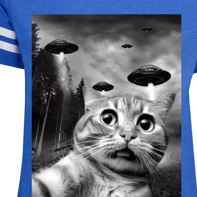 Alien UFO Funny Cat Selfie Enza Ladies Jersey Football T-Shirt