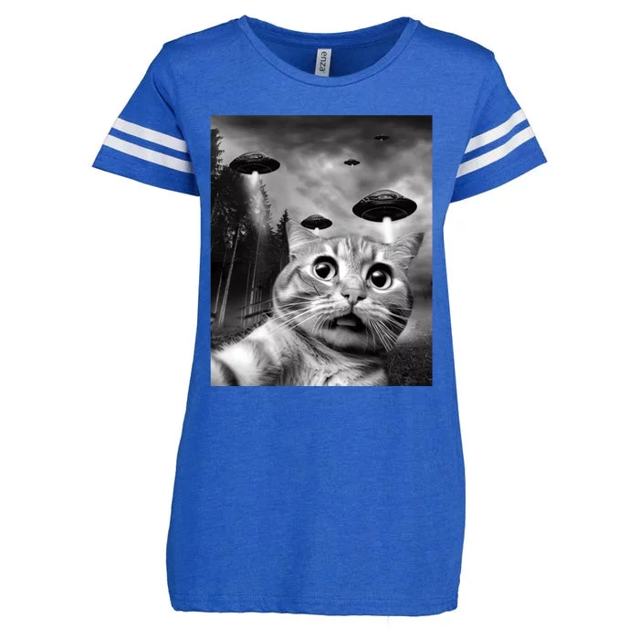 Alien UFO Funny Cat Selfie Enza Ladies Jersey Football T-Shirt