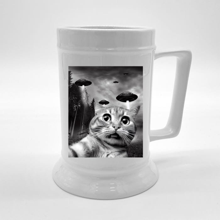 Alien UFO Funny Cat Selfie Front & Back Beer Stein