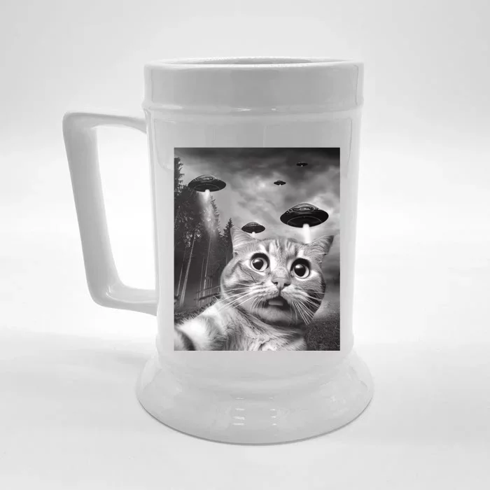 Alien UFO Funny Cat Selfie Front & Back Beer Stein