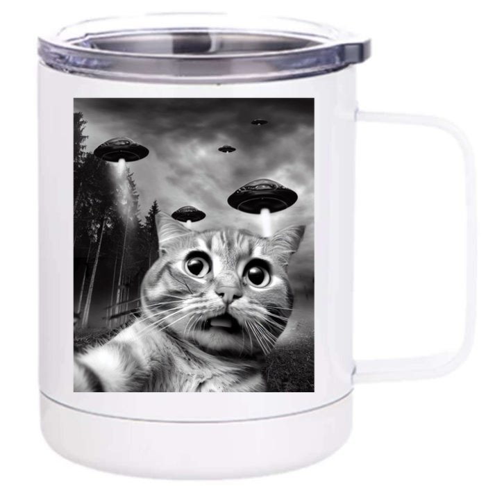 Alien UFO Funny Cat Selfie Front & Back 12oz Stainless Steel Tumbler Cup