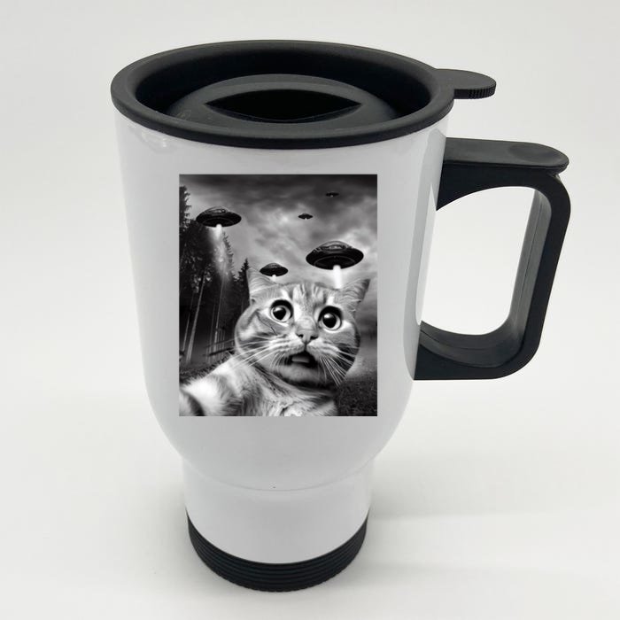 Alien UFO Funny Cat Selfie Front & Back Stainless Steel Travel Mug