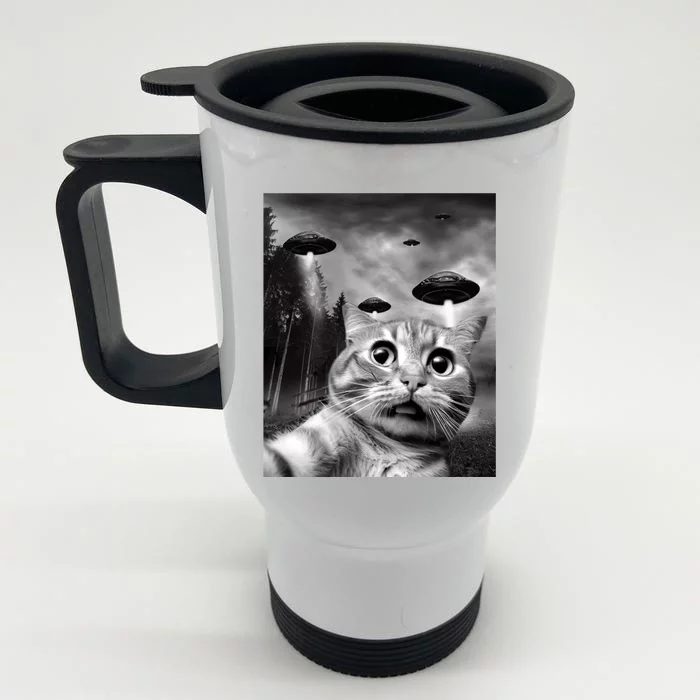 Alien UFO Funny Cat Selfie Front & Back Stainless Steel Travel Mug