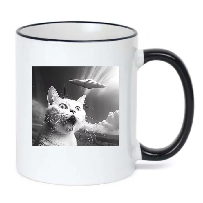 Alien UFO Funny Cat Black Color Changing Mug