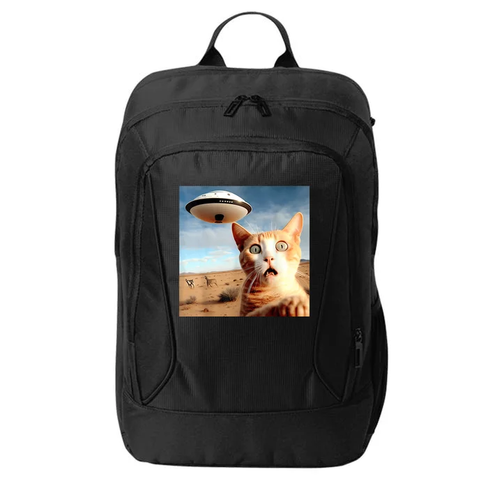 Alien UFO Funny Cat Selfie City Backpack