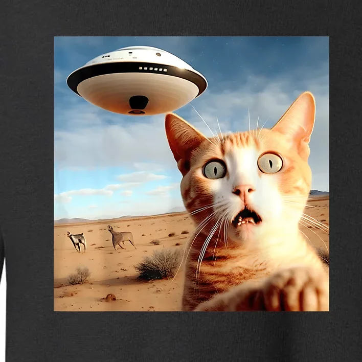 Alien UFO Funny Cat Selfie Toddler Sweatshirt