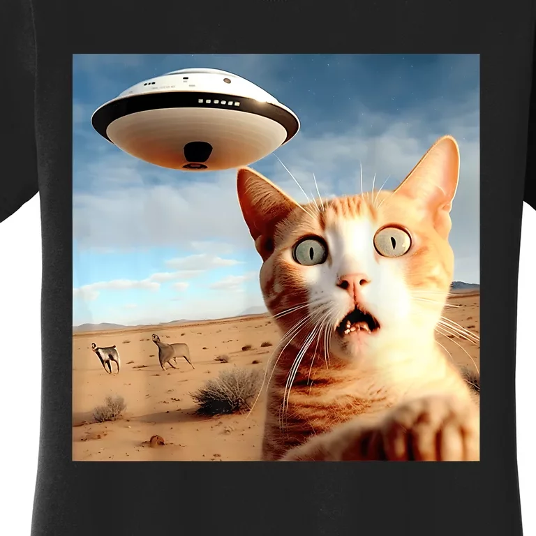 Alien UFO Funny Cat Selfie Women's T-Shirt