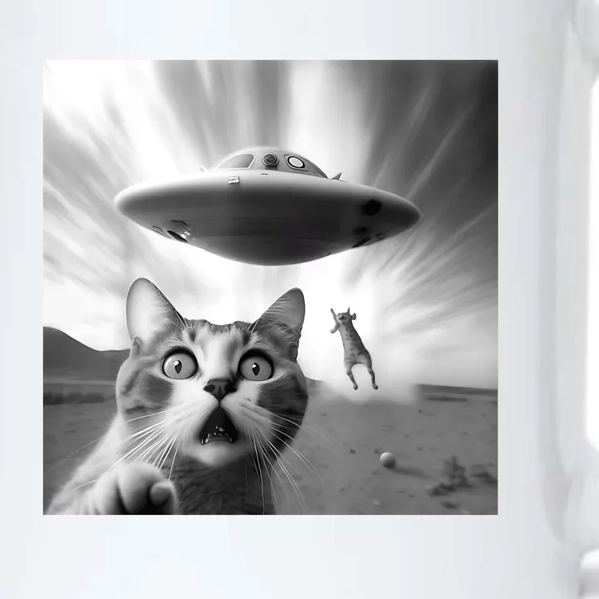 Alien UFO Funny Cat Selfie Black Color Changing Mug