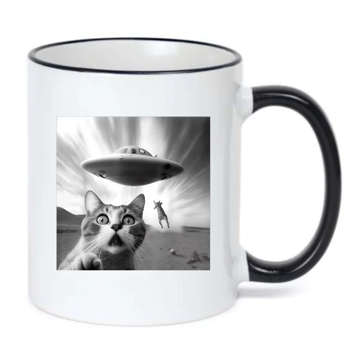 Alien UFO Funny Cat Selfie Black Color Changing Mug