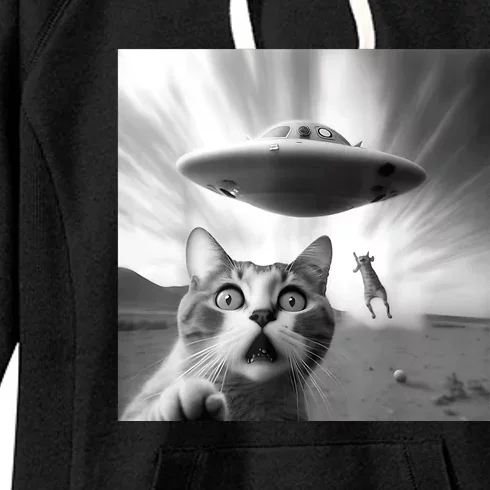 Alien UFO Funny Cat Selfie Women's Fleece Hoodie