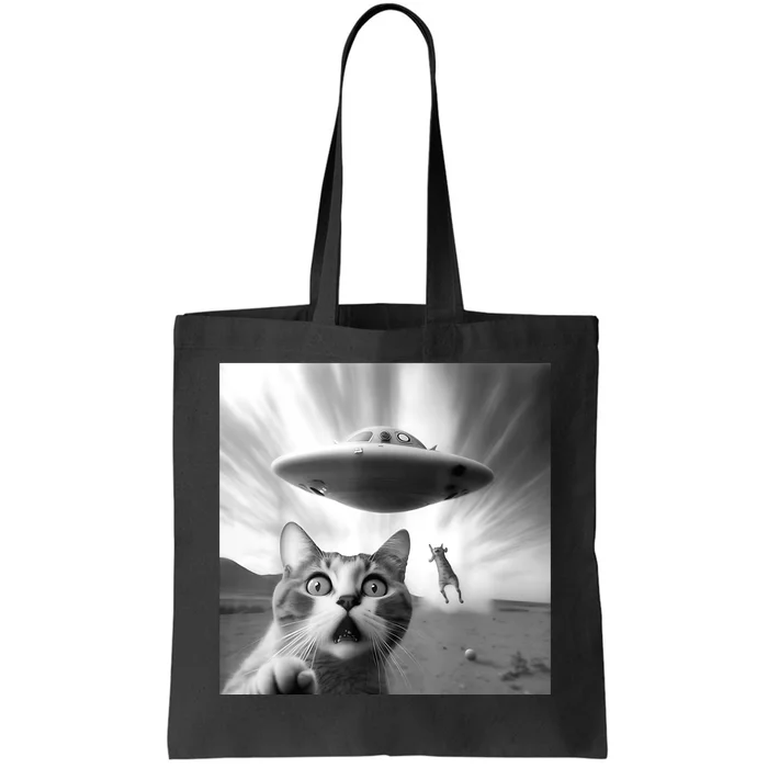 Alien UFO Funny Cat Selfie Tote Bag