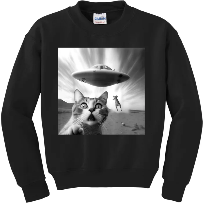 Alien UFO Funny Cat Selfie Kids Sweatshirt