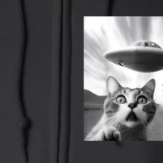 Alien UFO Funny Cat Selfie Full Zip Hoodie