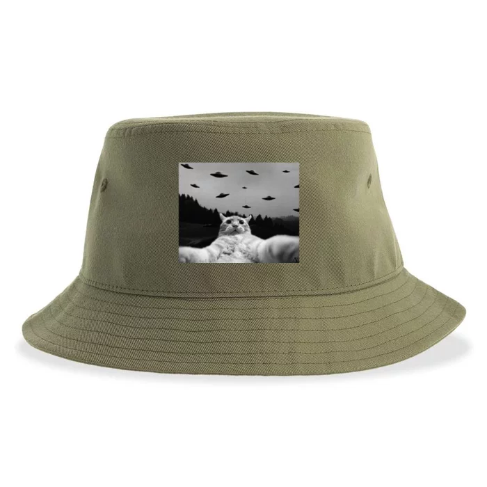 Alien UFO Funny Cat Sustainable Bucket Hat