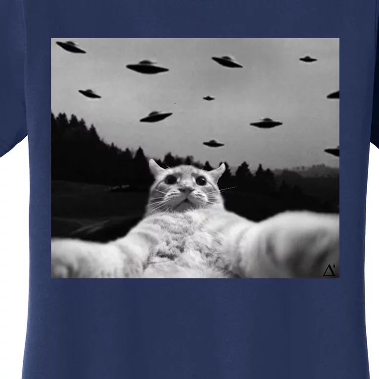 Alien UFO Funny Cat Women's T-Shirt