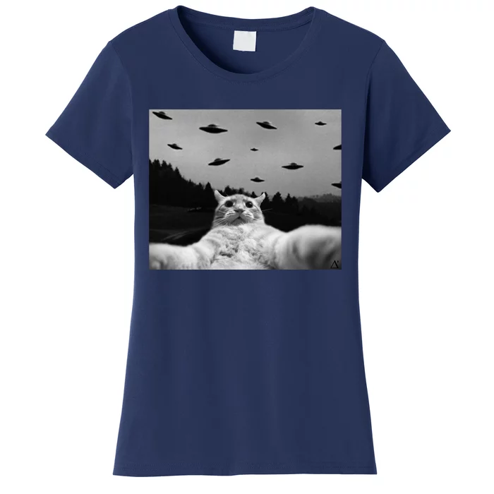 Alien UFO Funny Cat Women's T-Shirt