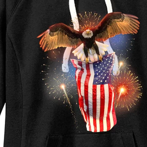 America USA Flag Eagle Fireworks Women's Fleece Hoodie