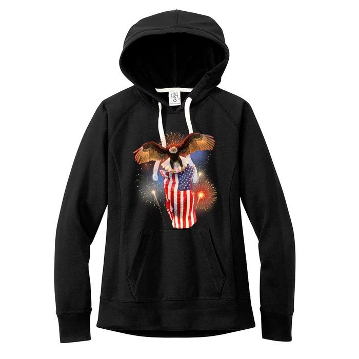 America USA Flag Eagle Fireworks Women's Fleece Hoodie