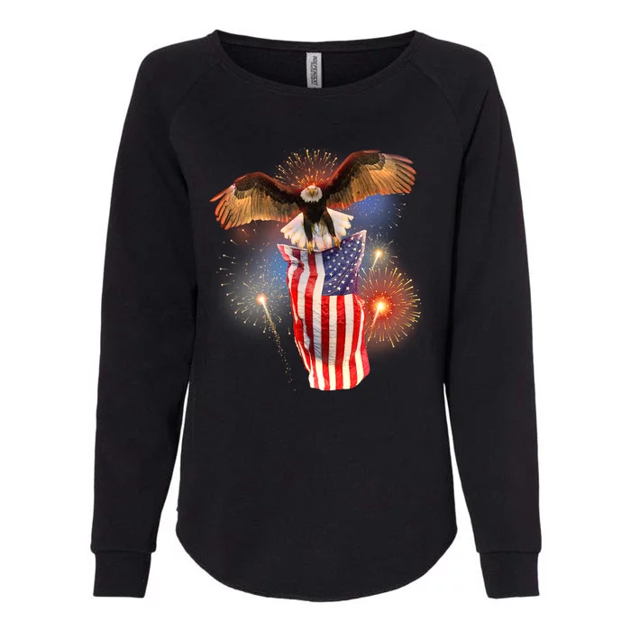 America USA Flag Eagle Fireworks Womens California Wash Sweatshirt