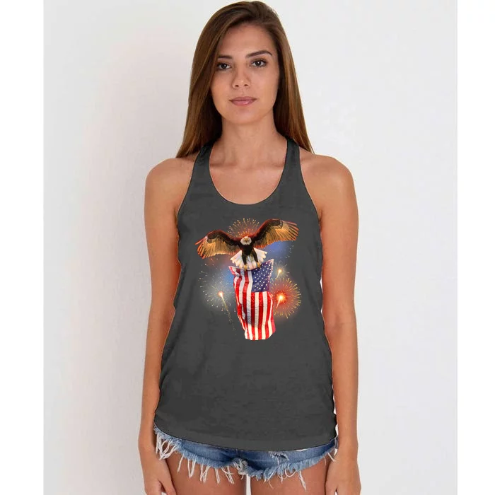 America USA Flag Eagle Fireworks Women's Knotted Racerback Tank