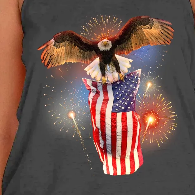 America USA Flag Eagle Fireworks Women's Knotted Racerback Tank