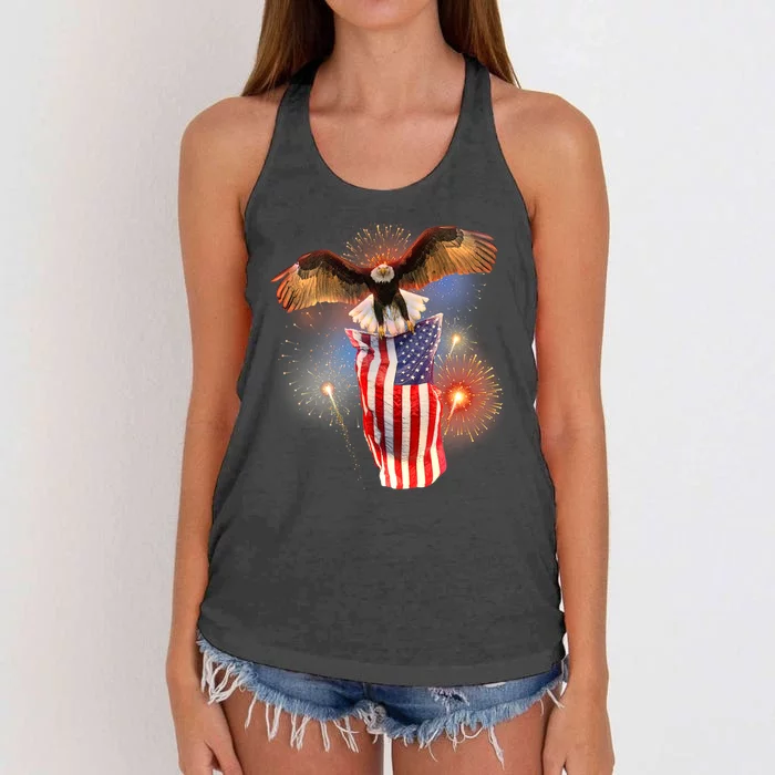 America USA Flag Eagle Fireworks Women's Knotted Racerback Tank