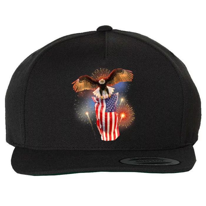 America USA Flag Eagle Fireworks Wool Snapback Cap