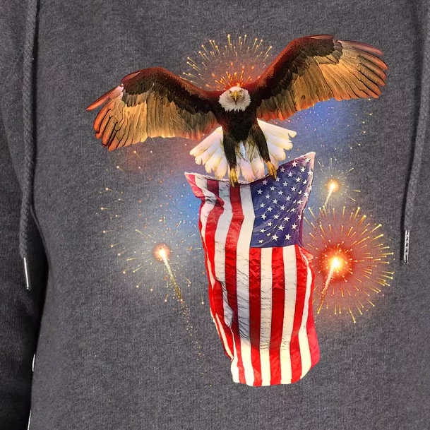 America USA Flag Eagle Fireworks Womens Funnel Neck Pullover Hood