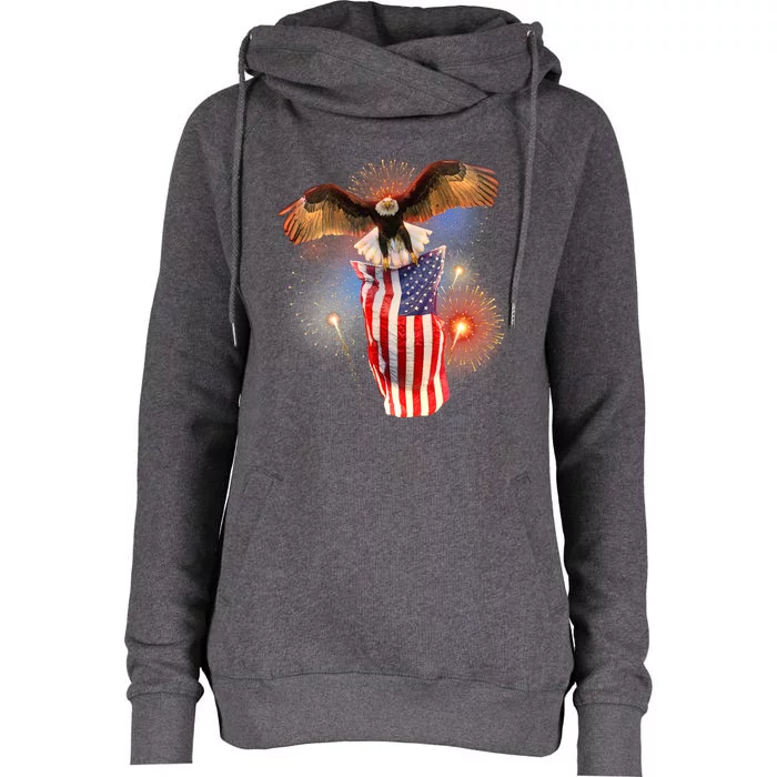 America USA Flag Eagle Fireworks Womens Funnel Neck Pullover Hood